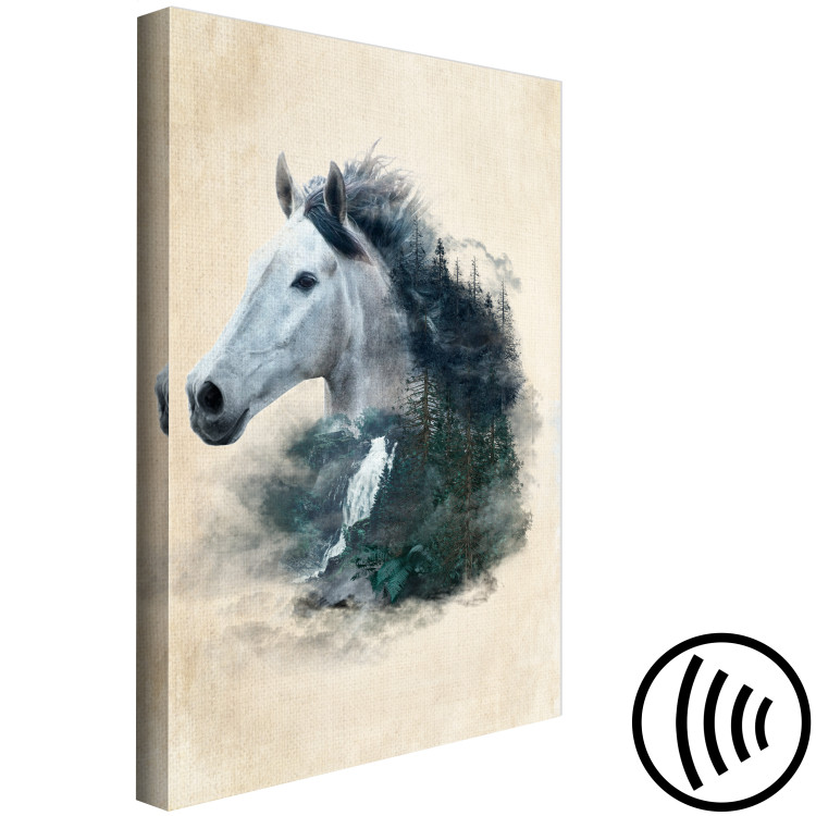 Canvas Messenger of Freedom (1-piece) Vertical - horse against a drawn forest background 130410 additionalImage 6