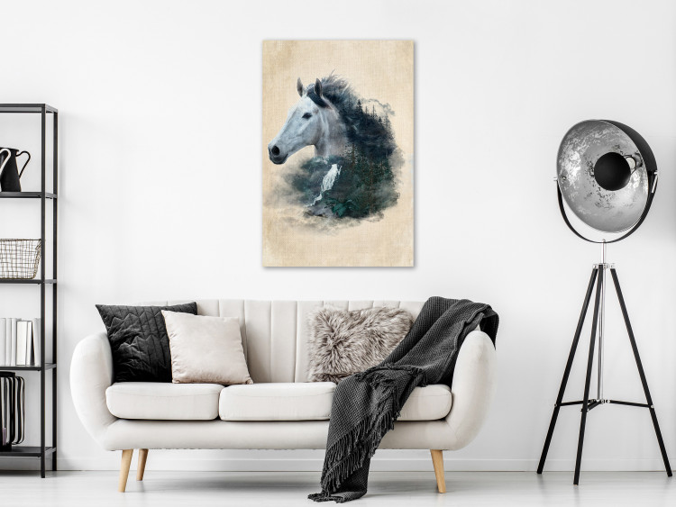 Canvas Messenger of Freedom (1-piece) Vertical - horse against a drawn forest background 130410 additionalImage 3