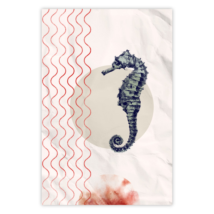 Wall Poster Underwater Steed - animal against a background of waves and circles in an abstract motif 131810
