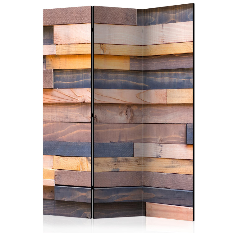 Room Divider Wooden Castle (3-piece) - composition in colorful horizontal planks 132910