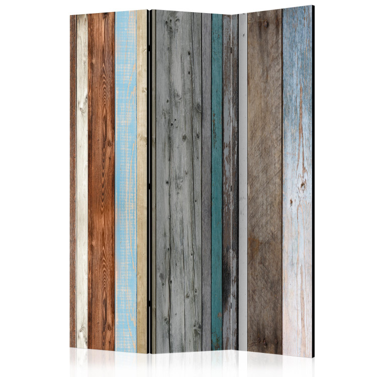 Folding Screen Arranged Colors (3-piece) - composition in colorful wooden planks 133010