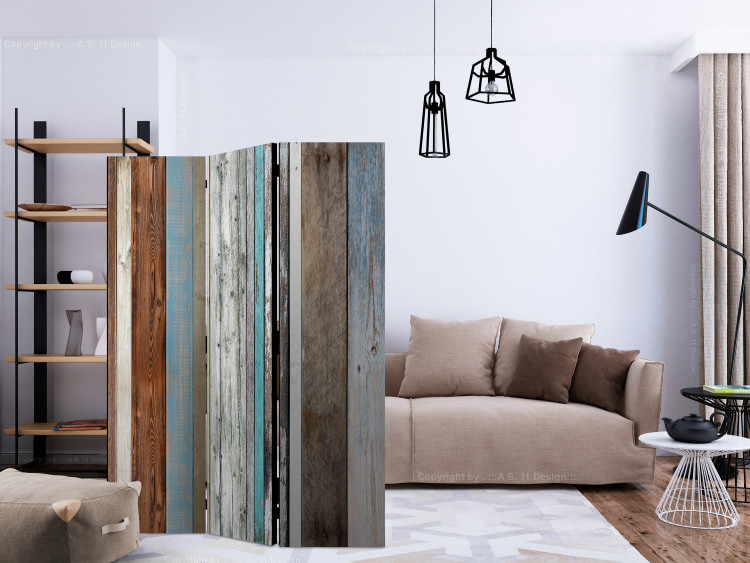Folding Screen Arranged Colors (3-piece) - composition in colorful wooden planks 133010 additionalImage 4