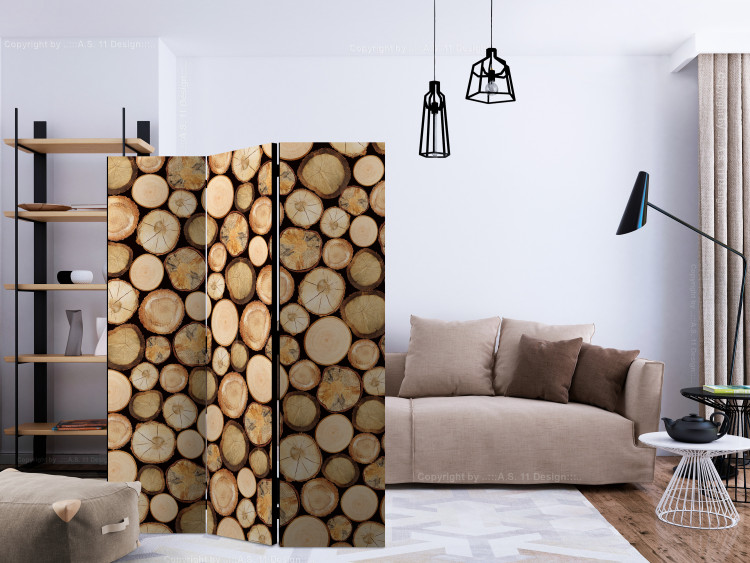 Room Divider Screen In the Sawmill (3-piece) - brown composition full of wood layers 133210 additionalImage 4