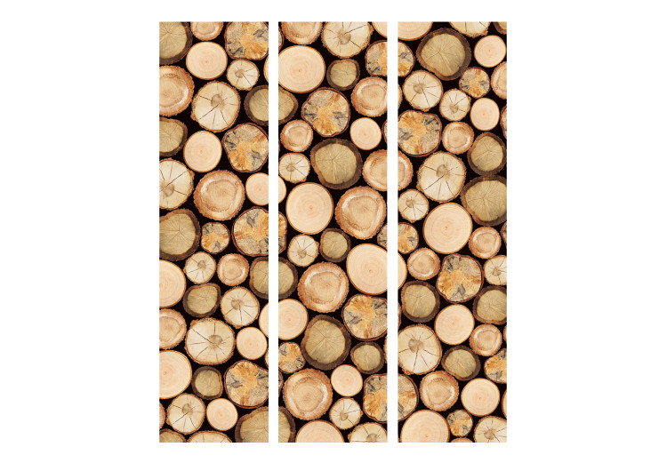 Room Divider Screen In the Sawmill (3-piece) - brown composition full of wood layers 133210 additionalImage 3