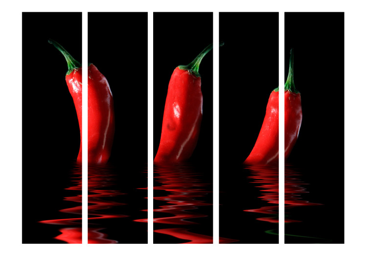 Room Divider Screen Chili Pepper II (5-piece) - three fiery vegetables on water background 133310 additionalImage 3