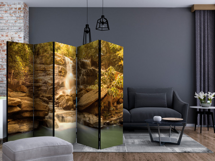 Room Separator Sunny Waterfall II - forest waterfall landscape cascading from rocks 134110 additionalImage 4
