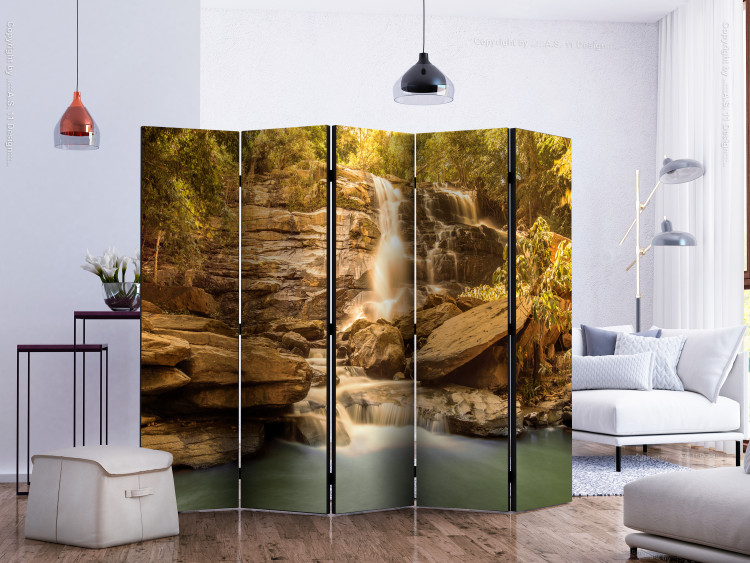 Room Separator Sunny Waterfall II - forest waterfall landscape cascading from rocks 134110 additionalImage 2