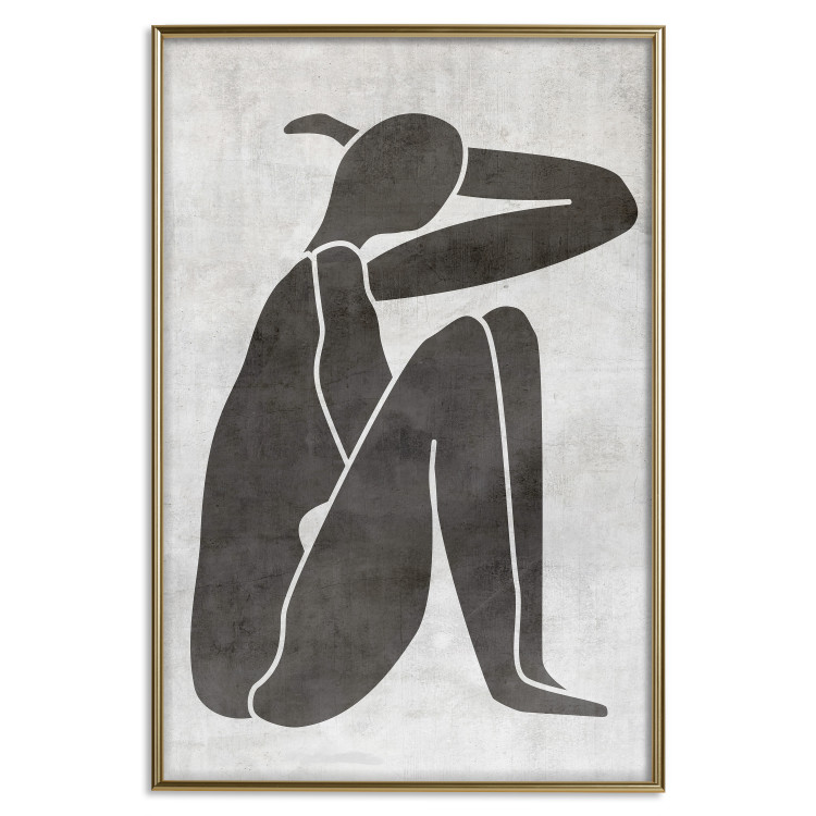 Wall Poster Contemplative Amelia - black silhouette of a crouching woman on a gray background 134210 additionalImage 21