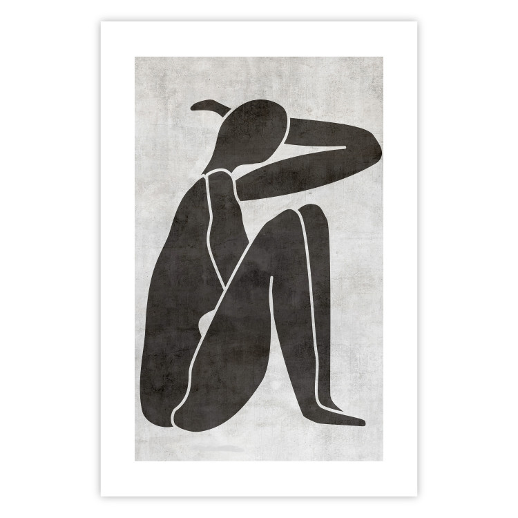 Wall Poster Contemplative Amelia - black silhouette of a crouching woman on a gray background 134210 additionalImage 19