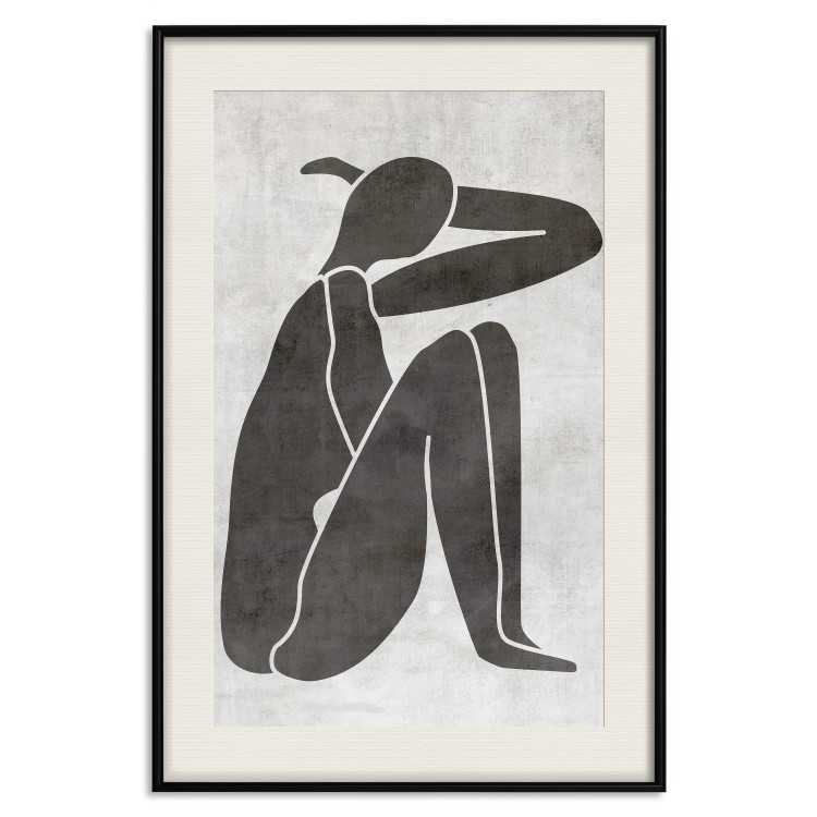 Wall Poster Contemplative Amelia - black silhouette of a crouching woman on a gray background 134210 additionalImage 19