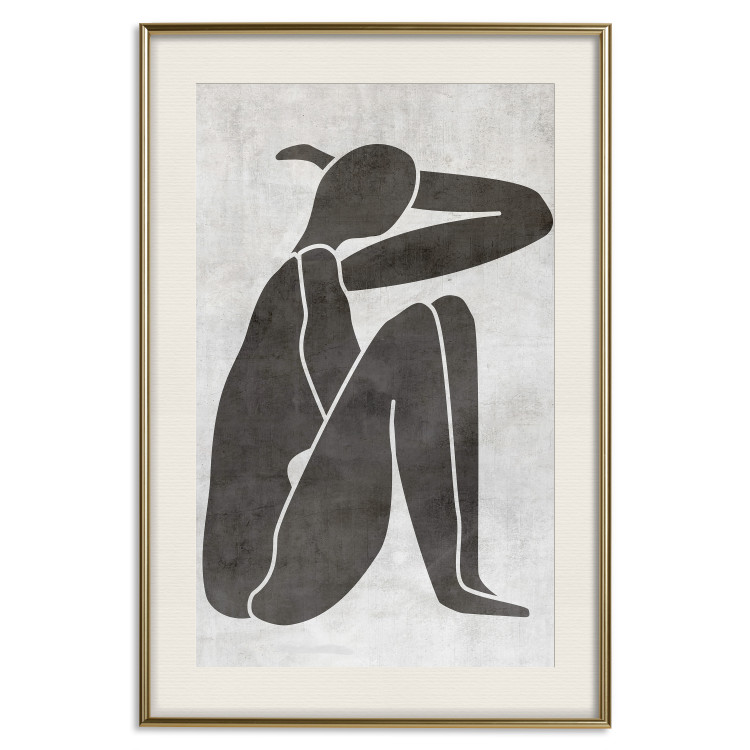 Wall Poster Contemplative Amelia - black silhouette of a crouching woman on a gray background 134210 additionalImage 20
