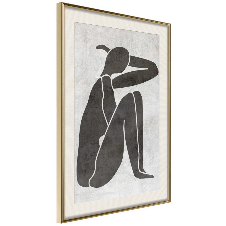 Wall Poster Contemplative Amelia - black silhouette of a crouching woman on a gray background 134210 additionalImage 3