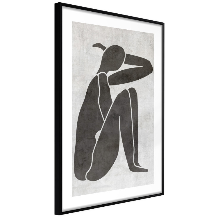 Wall Poster Contemplative Amelia - black silhouette of a crouching woman on a gray background 134210 additionalImage 8