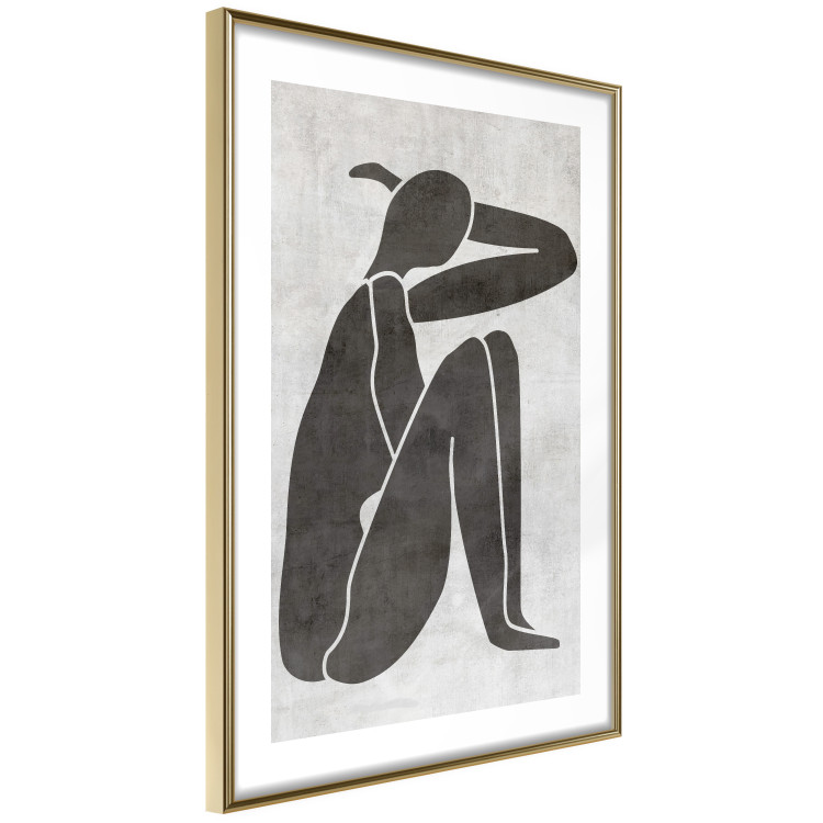 Wall Poster Contemplative Amelia - black silhouette of a crouching woman on a gray background 134210 additionalImage 7