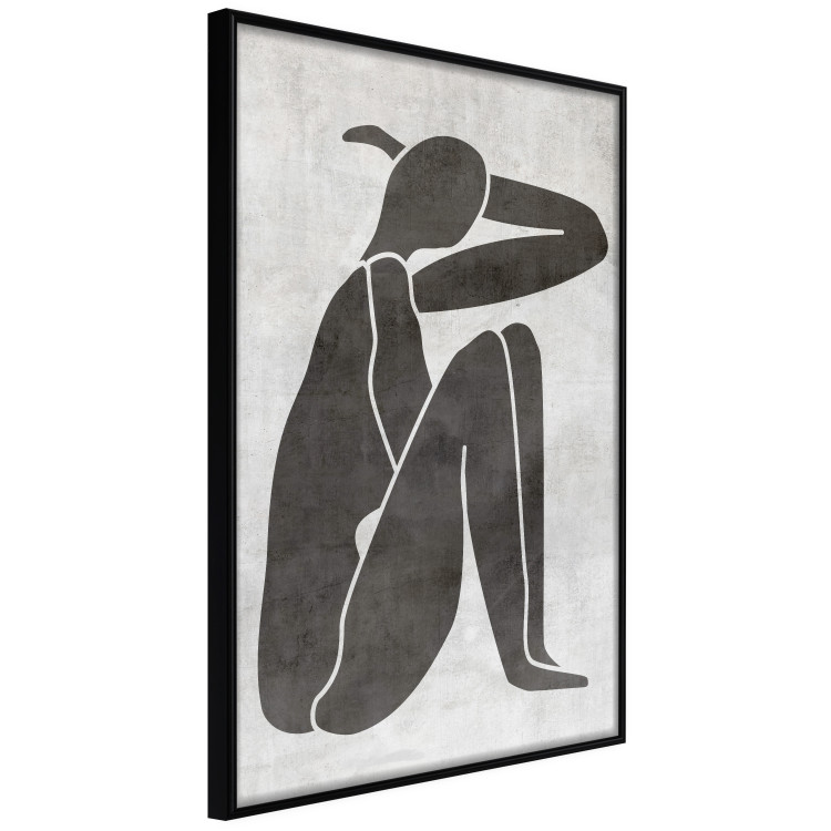Wall Poster Contemplative Amelia - black silhouette of a crouching woman on a gray background 134210 additionalImage 13