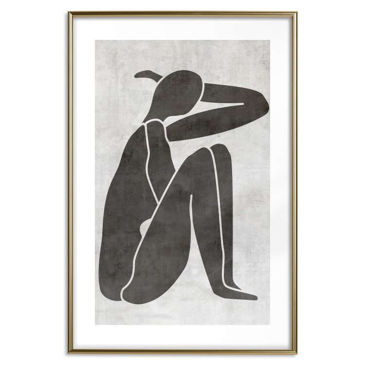 Wall Poster Contemplative Amelia - black silhouette of a crouching woman on a gray background 134210 additionalImage 14