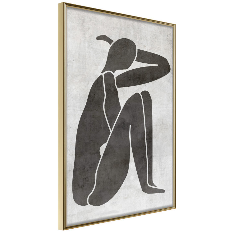 Wall Poster Contemplative Amelia - black silhouette of a crouching woman on a gray background 134210 additionalImage 14