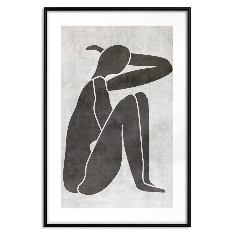 Wall Poster Contemplative Amelia - black silhouette of a crouching woman on a gray background 134210 additionalImage 17