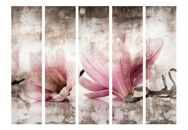 Room Divider Vintage Magnolias II (5-piece) - pink flowers and uneven background 134310 additionalImage 3