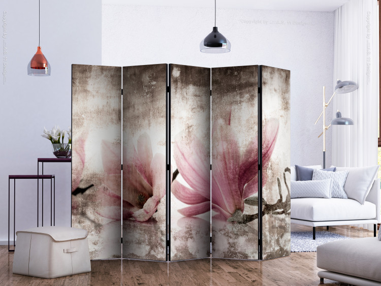 Room Divider Vintage Magnolias II (5-piece) - pink flowers and uneven background 134310 additionalImage 2
