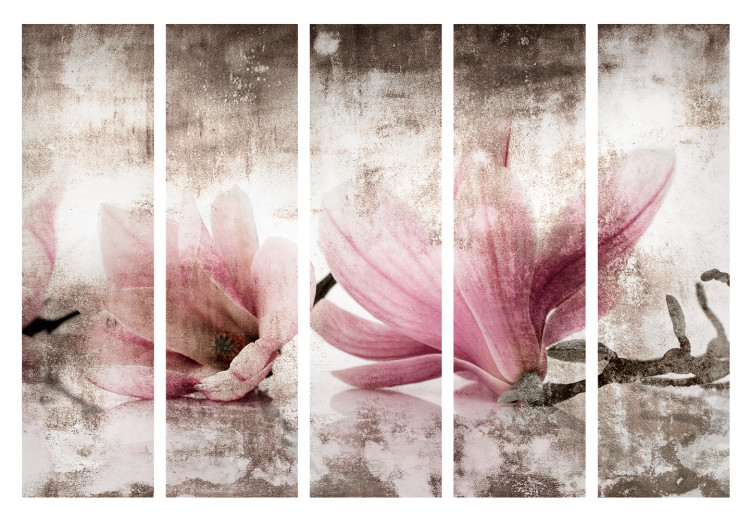 Room Divider Vintage Magnolias II (5-piece) - pink flowers and uneven background 134310 additionalImage 7