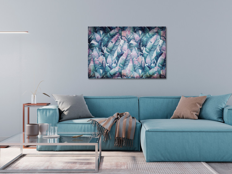 Canvas Exotic leaves - abstraction with blue-pink palm leaves 135110 additionalImage 3