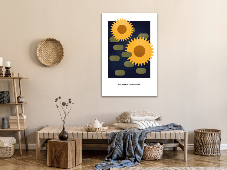 Canvas Mechanical sunflowers - abstract motif on a navy blue background 135610 additionalImage 3