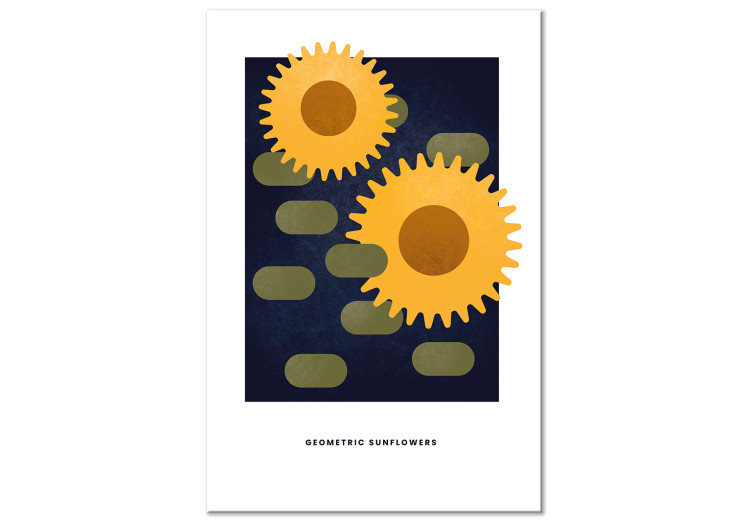 Canvas Mechanical sunflowers - abstract motif on a navy blue background 135610