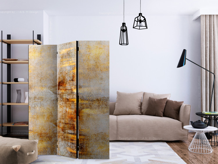 Room Divider Screen Golden Expression (3-piece) - elegant abstraction with a yellow touch 136110 additionalImage 4