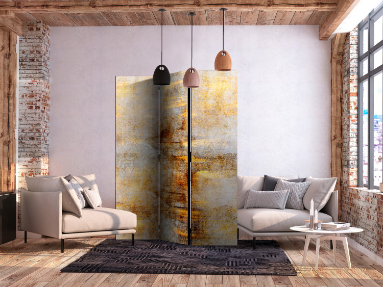 Room Divider Screen Golden Expression (3-piece) - elegant abstraction with a yellow touch 136110 additionalImage 2
