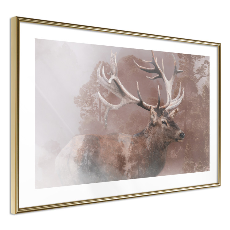 Wall Poster Deer - warm-colored composition with a horned animal against a forest background 137010 additionalImage 17