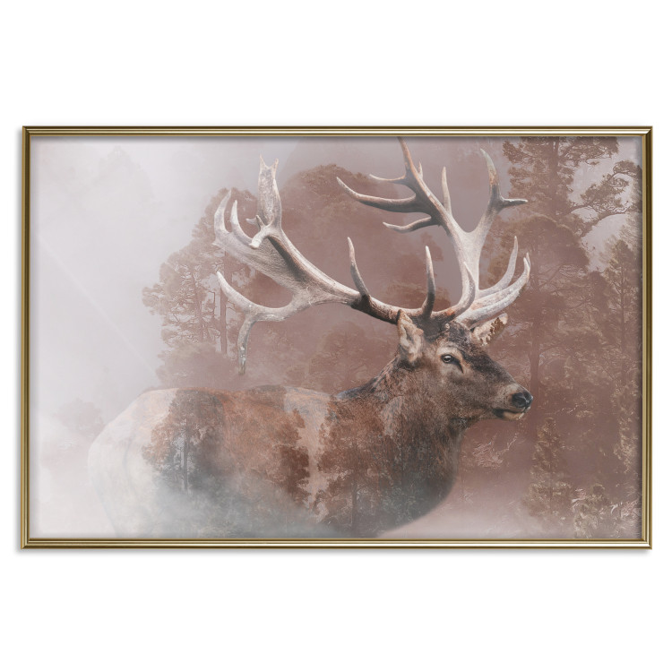 Wall Poster Deer - warm-colored composition with a horned animal against a forest background 137010 additionalImage 7