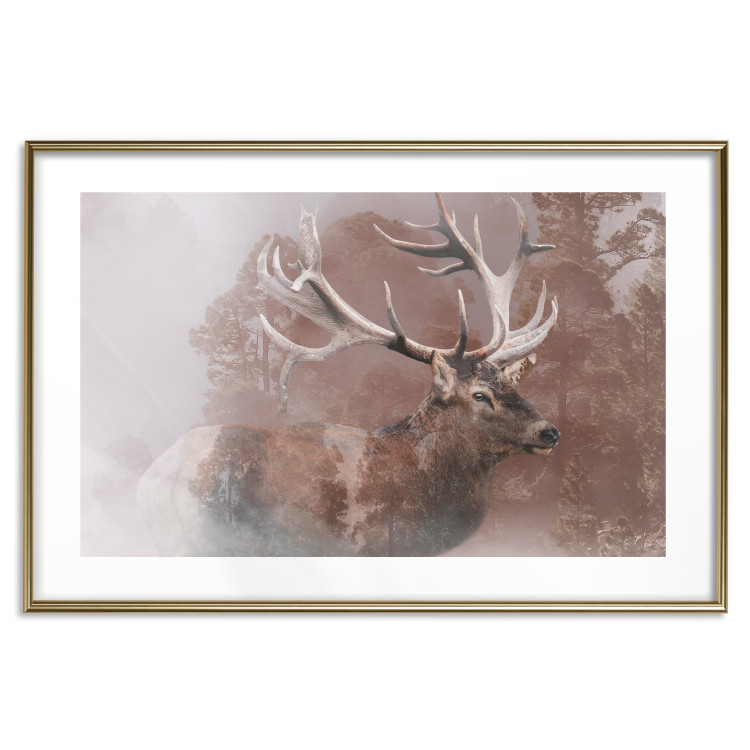 Wall Poster Deer - warm-colored composition with a horned animal against a forest background 137010 additionalImage 5