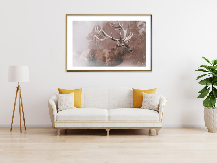 Wall Poster Deer - warm-colored composition with a horned animal against a forest background 137010 additionalImage 11