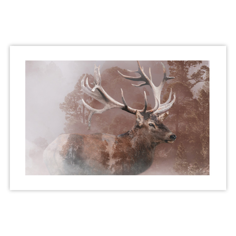 Wall Poster Deer - warm-colored composition with a horned animal against a forest background 137010 additionalImage 9