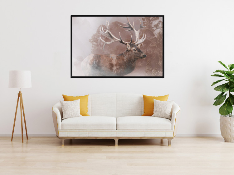 Wall Poster Deer - warm-colored composition with a horned animal against a forest background 137010 additionalImage 14