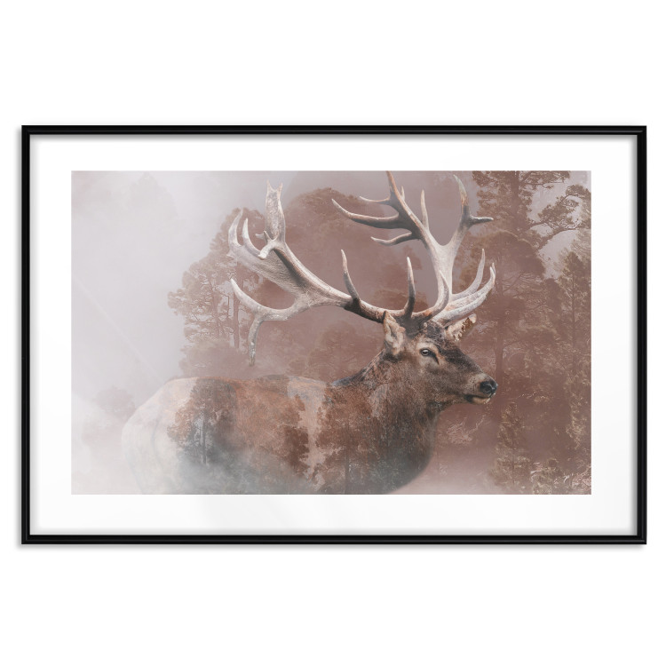Wall Poster Deer - warm-colored composition with a horned animal against a forest background 137010 additionalImage 6