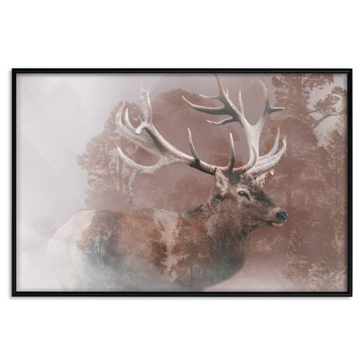Wall Poster Deer - warm-colored composition with a horned animal against a forest background 137010 additionalImage 8