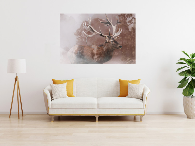 Wall Poster Deer - warm-colored composition with a horned animal against a forest background 137010 additionalImage 16