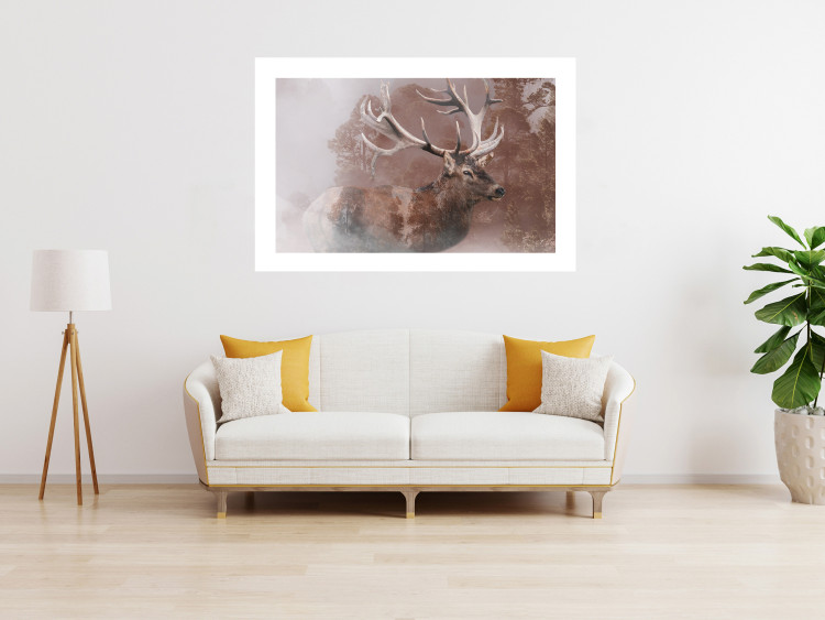 Wall Poster Deer - warm-colored composition with a horned animal against a forest background 137010 additionalImage 15