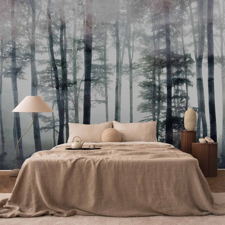 Wall Mural Misty forest landscape - landscape of tall forest trees in fog 137410 additionalImage 2