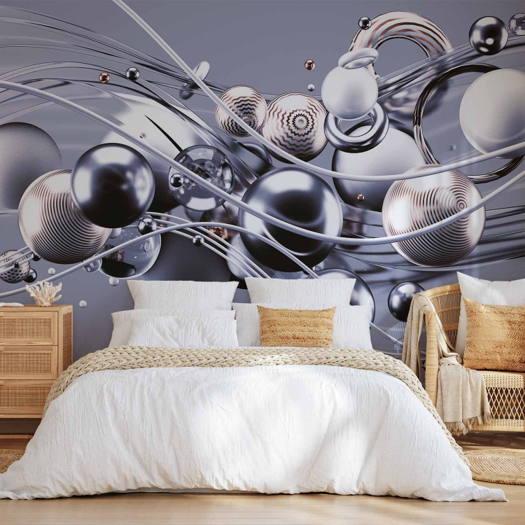 Wall Mural Dynamic space with balls in blue colors - abstraction 138410 additionalImage 2