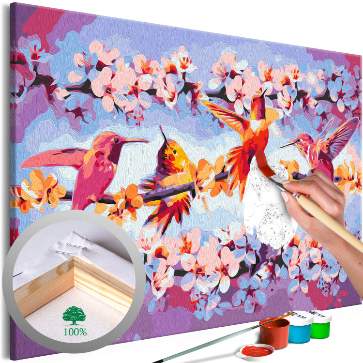 Paint by Number Kit Chirping - Colorful Hummingbirds and Purple Flowering Twigs 144610