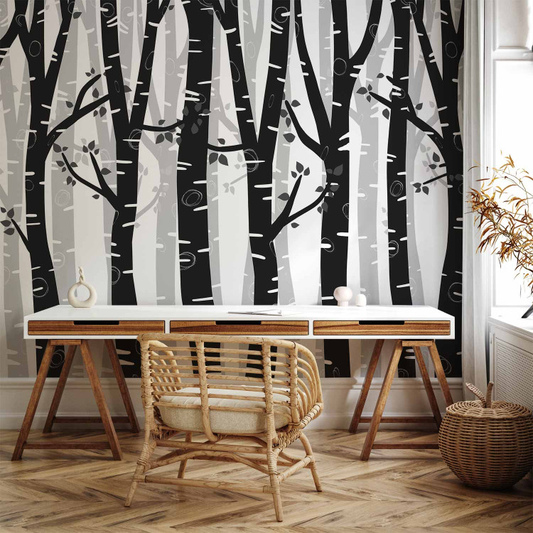 Wall Mural Birch forest - landscape of grey and white trees in a forest with grey leaves 145110 additionalImage 4
