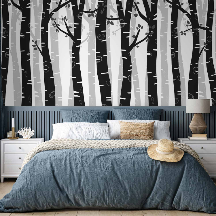 Wall Mural Birch forest - landscape of grey and white trees in a forest with grey leaves 145110 additionalImage 2