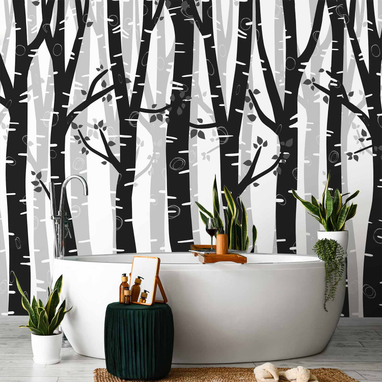 Wall Mural Birch forest - landscape of grey and white trees in a forest with grey leaves 145110 additionalImage 8