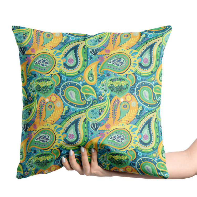 Decorative Velor Pillow Green and orange teardrops - composition with abstract motif 147310 additionalImage 2