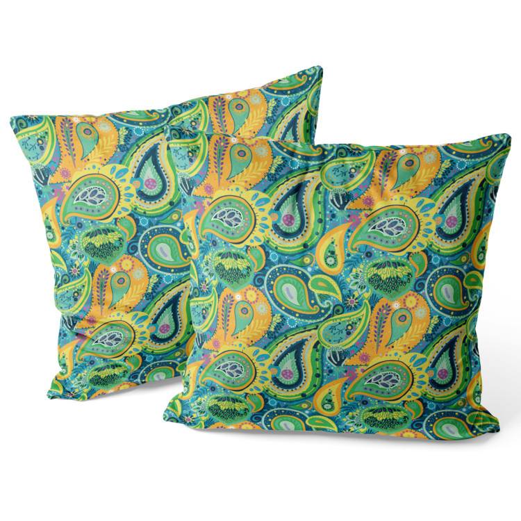 Decorative Velor Pillow Green and orange teardrops - composition with abstract motif 147310 additionalImage 3