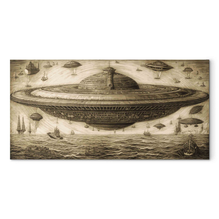 Large canvas print UFO Ship - A Sketch Inspired by the Style of Leonardo Da Vinci [Large Format] 151110
