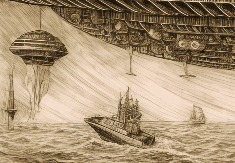 Large canvas print UFO Ship - A Sketch Inspired by the Style of Leonardo Da Vinci [Large Format] 151110 additionalImage 3